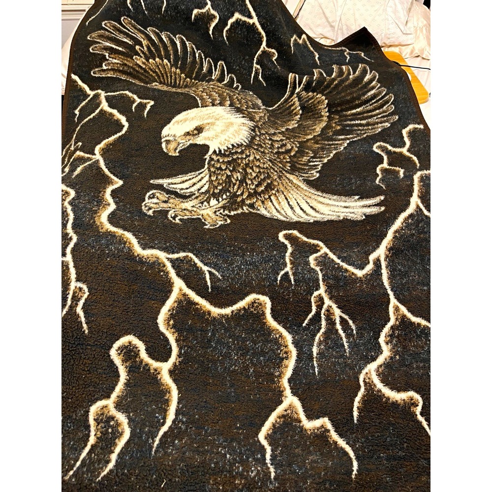 VTG Rare Biederlack Reversible American Bald Eagle & Lightning Blanket 52" × 72"